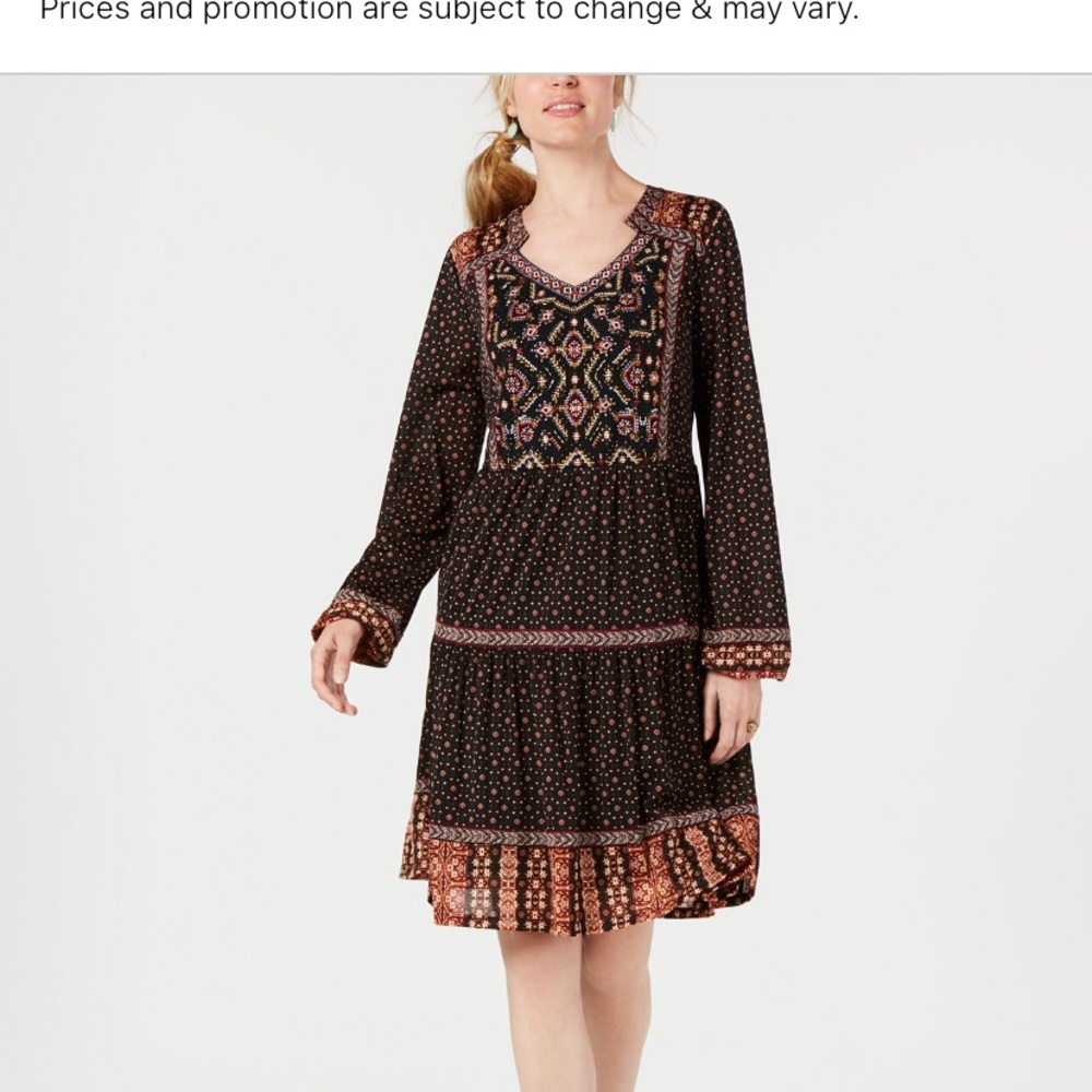 BEADED BOHO PEASANT DRESS Style & Co NWT
